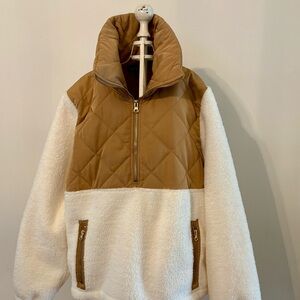 J Crew NWT Tan and White Quilted Pullover Sherpa Jacket